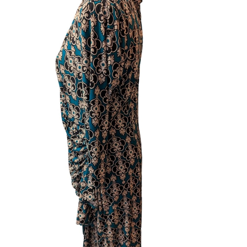 New York & Company Teal Floral Long Sleeve Dress Size: XL - Picture 7 of 11